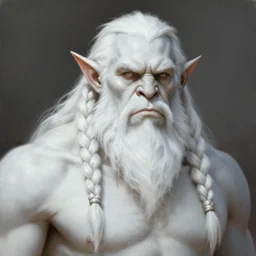 painting of, orc,  goliath, bearded braided hair. Pale white. Portrait. ArtStation, CGSociety, Unreal Engine