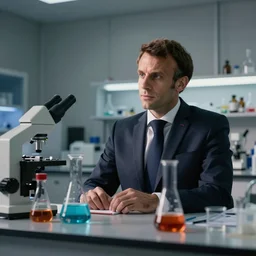 cctv screenshot of Emmanuel Macron in a science lab
