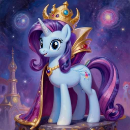 A cyborg Rarity (from My Little Pony Friendship is Magic) as the ultimate tyrant emperor of the universe. Trending on ArtStation. A vibrant digital oil painting. A highly detailed fantasy character illustration by Wayne Reynolds and Charles Monet and Gustave Dore and Carl Critchlow and Bram Sels