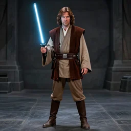 Charles Dance as Obi-Wan Kenobi using the force in the film Star Wars, very detailed, full body shot, looking forward