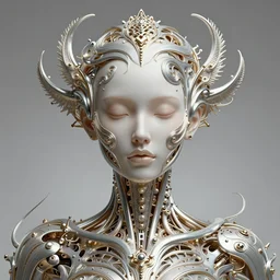 beatifull frontal portrait of a woman, biomechanical sculpture, fractal, intricate, elegant, highly detailed, ornate, elegant, luxury, beautifully lit, ray trace