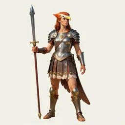 female birdfolk!!! anthro!!!!!! avian, bird!!! roman armor, Lorica segmentata! subject holding gladius! full body portrait!! subject head visible!!!