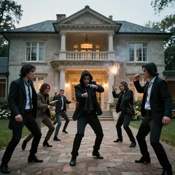 criminals throwing a party in a mansion