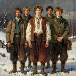 portrait of russian model men jodhpurs winter traveler greg manchess painting by sargent and leyendecker, studio ghibli, fantasy, medium shot, asymmetrical, intricate, elegant, matte painting, illustration, hearthstone, by greg rutkowski, by greg tocchini, by james gilleard, by joe fenton