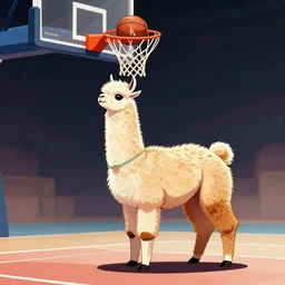 a llama dunking a basketball, 4 k, digital art, high resolution, trending on artstation