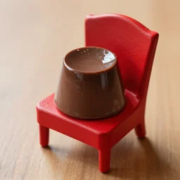 a delicious chocolate pudding served in a little red chair