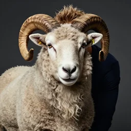 portrait of! gordon ramsay! as a ram sheep with horns and wool