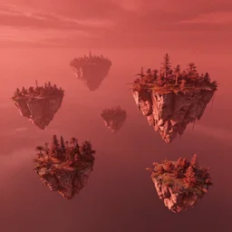 Islands in the sky by noah bradley, artstation, DLSR, red color scheme
