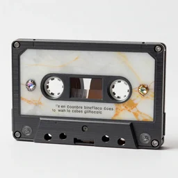 A cassette tape made in marble and jewels, studio shot, realistic, ultra detailed