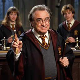 Movie still of danny devito as as Harry Potter in potions class at hogwarts, fantasy, highly detailed, digital painting, artstation, concept art, sharp focus, illustration, art by artgerm and greg rutkowski and alphonse mucha