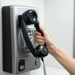 talking on a pay phone when a foot comes through the receiver of the phone handset