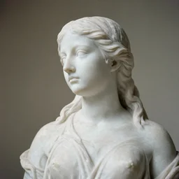 analog photograph portrait of a marble statue of a young woman, long flowing hair, exhaling black smoke, heavy film grain, 8k, sheen, gloss, greyscale, white background, high contrast