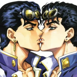 closeup of two women made of patterns kissing each other, manga art by araki, jojo's bizarre adventure key visual