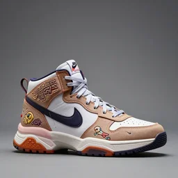 perfect sneaker design, nike high top armored chunky shoes, sneaker design with sculpted aztec animal motifs, overwatch style megaman fantasy jrpg shoes