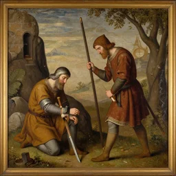 A medieval style painting of a munk working.