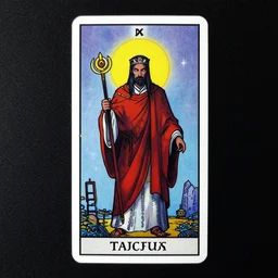 The High Priest tarot card in a cyberpunk style
