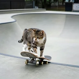 a cat on a skateboard in a skate park, 2 0 0 1, camcorder,