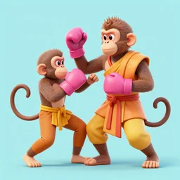 monk fight monkey with pink gloves, retro 5 0 s style