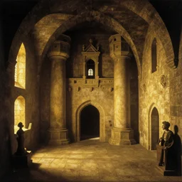 Castle Dungeon.Prison Cell.Luminous.Dramatic.Renaissance Painting