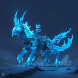 mount epic icy blue mechanostrider mod a screenshot world of warcraft mounts worldboss bioluminecant light concept sketch art and by feng zhu alena aenami artworks in 4 k beeple, by thomas kinkade heartstone overwatch blizzard 3 d rtx hdr