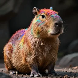 capybara with rainbow colored fur, sharp image, hd, realistic, detailed