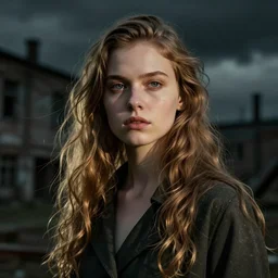stalker girl on Chernobyl, cinematic photography, epic composition