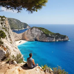 cliff overlooking a magnificient bay by jama jurabaev and pablo carpio, by greg rutkowski