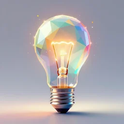 an upright lightbulb, artwork by Petros Afshar, geometric, low-poly, multicolored, emissive particle effects, Artstation