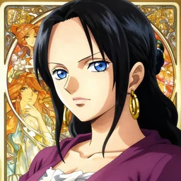 anime portrait of nico robin by eiichiro oda!, makoto shinkai, alphonse mucha, sharp focus, art by artgerm and greg rutkowski!!!!, harsh overhead sunlight, blue eyes!!, large aquiline nose!!, gaston bussiere, stanley kubrick!, kaoru mori, intricately detailed, behance, 4 k, hdr