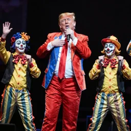 color photo still of donald trump lead singer music group insane clown posse icp, live performance