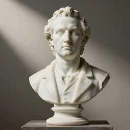 A white marble bust of professor Hubert Farnsworth.