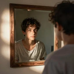 lad looking in the mirror