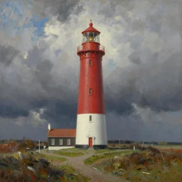 a lighthouse on Terschelling in Netherlands, oil painting