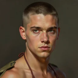 colin farrell with military buzz cut with ruth negga bikini, concept art, detailed face, fantasy, highly detailed, cinematic lighting, digital art painting by greg rutkowski