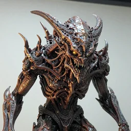 photo taken of an epic intricate, ultra detailed, super realistic gritty, lifelike sculpture of a nightmarish hellish creature created by weta workshop, zoomed in shots, photorealistic, sharp focus, white wall coloured workshop, cold, f 0. 4, face centred, golden ratio, golden hour