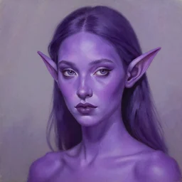 a beautiful painting of a vibrant purple skinned elf with narrow features, by craig mullins, featured on artstation