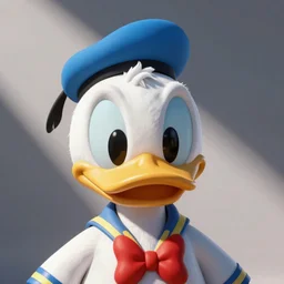 Studio photo of Donald Duck as a living being, hyper-realistic close-up professional shot