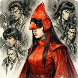 portrait, female anthropomorphic cardinal druid, watercolor, dramatic lighting, cinematic, establishing shot, extremely high detail, foto realistic, cinematic lighting, pen and ink, intricate line drawings, by Yoshitaka Amano, Ruan Jia, Kentaro Miura, Artgerm, post processed, concept art, artstation, matte painting, style by eddie mendoza, raphael lacoste, alex ross,