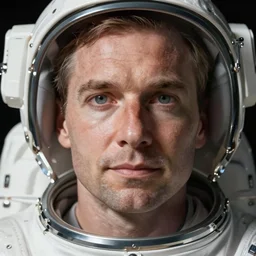 gabe newell as astronaut on the moon. photorealistic facial features, portrait, detailed face, ultra high details, large, close - up.