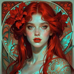 liza soberano as darna, volumetric lights, red and cyan theme, art nouveau botanicals, intricate, highly detailed, digital painting, artstation, concept art, smooth, sharp focus, cinematic, illustration, beautiful face, art by artgerm and greg rutkowski and alphonse mucha