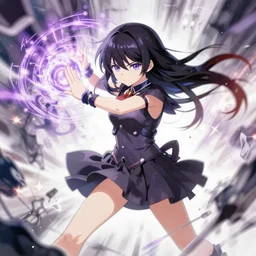 Photorealistic anime, a young sorceress fights a battle using her magic, chaos in the village