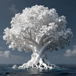 giant white tree, sea, fantasy, digital art, HD, detailed
