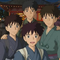 a film still japanese boys at a temple festivity, dressed in traditionaal garbs, finely detailed features, closeup at the faces, perfect art, dramatic light, trending on pixiv fanbox, painted by greg rutkowski makoto shinkai takashi takeuchi studio ghibli, akihiko yoshida
