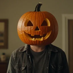 film still of a man with a pumpkin for a head in the new horror movie, 4 k