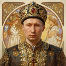 a portrait of ( male ) putin, upper half portrait, decorated with russian motifs, traditional russia, intricate, rugged, highly detailed, symmetry, headpiece, digital painting, artstation concept art smooth sharp focus, illustration, art by artgerm and greg rutkowski alphonse mucha 8 k