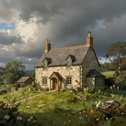 beautiful matte painting of a cottage on a hill whimsical by brian froud