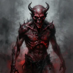 disturbing grunge image of a demon infested humanoid. horror airbrush art, by atey ghailan, by greg rutkowski, by greg tocchini, by tom bagshawred, black, crimson and grey color scheme