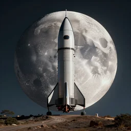 a steam powered moon rocket from a jules vernes novel, natural lighting, at night, moon in sky, high resolution