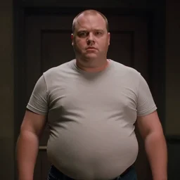 cinematic still of chubby clean-shaven white man in Casper (1995), XF IQ4, f/1.4, ISO 200, 1/160s, 8K, RAW, dramatic lighting, symmetrical balance, in-frame