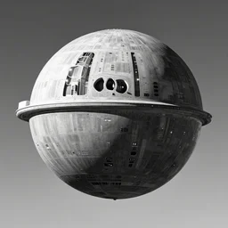 death star, scifi, futurism, technological singularity, amazing masterpiece, black and white, wonders of the mind, sustainability, scientific victory, artificial intelligence, art by wenjun lin and artem chebokha and alena aenami and ian llanas